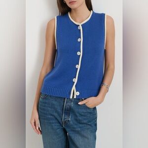 NEW Alex Mill Blue Ivory Bridget Tipped Sweater Vest 100%‎ Cotton Knit Size XL